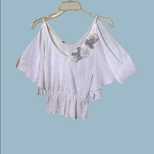 #44 Ivory Split Sleeve Top with Floral Appliqué